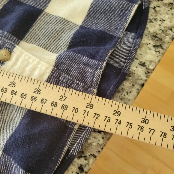 LL Bean Womems Flannel Shirt Size XL Navy White Buffalo Plaid Organic Cotton - Picture 9 of 11